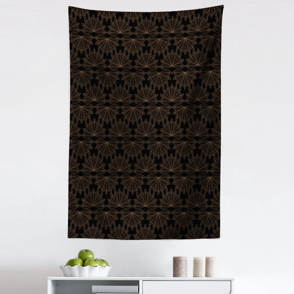 Peacock Christmas Tapestry, Dark Colored Style Bohemian Feathers Repetitive Pattern Illustration, Fabric Wall Hanging Decor for Bedroom Living Room Dorm, 5 Sizes, Black and Brown, by Ambesonne