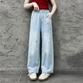 thumbnail image 2 of Mercatoo Flare Jeans for Girls Cute Kids Wide Leg Elastic High Waist Bell Bottom Denim Pants 𝐘2K Slim Fit School Trousers, 2 of 5
