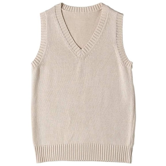 jinghuiyue Women’s V Neck Sweater Vest School Uniform Solid Color Sleeveless Knit Sweaters Pullover Tank Tops L