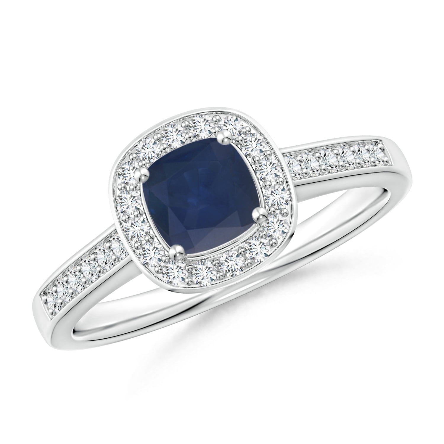 Angara September Birthstone Ring Cushion Blue Sapphire Engagement Ring with Diamond Accents