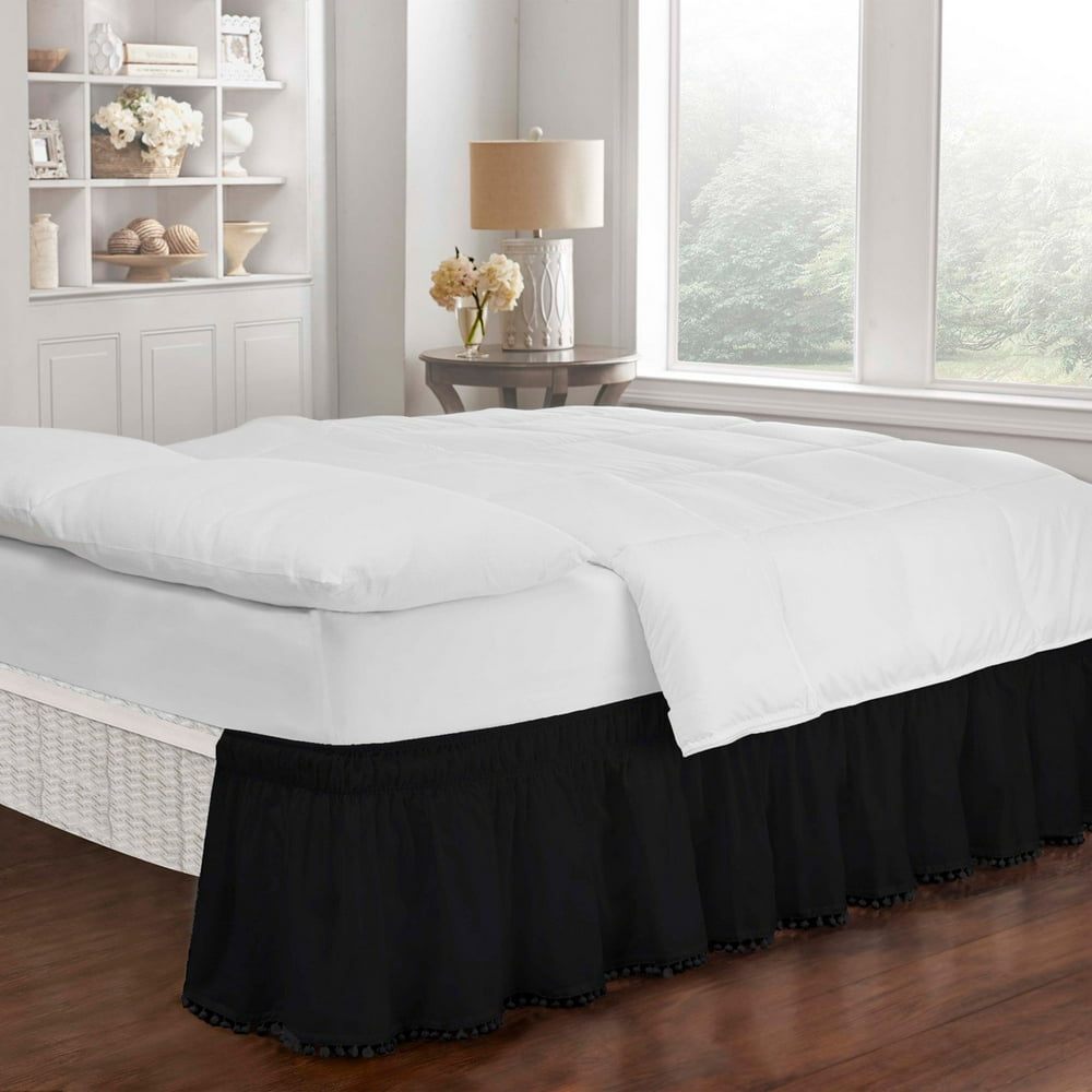 Adjustable Pom Pom Fringe Bed Skirt by Easy Fit - Walmart.com - Walmart.com