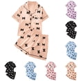 thumbnail image 7 of Virmaxy Bow Print Short Sleeve Collared Pajama Set Button Down Top and Elastic Waist Shorts Soft Sleepwear for Home and Lounge Wear, for 8-12Y, 7 of 7