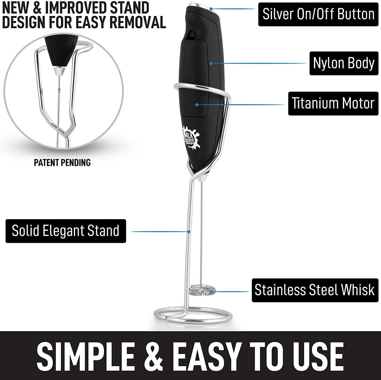 Zulay Kitchen Milk Boss Milk Frother with Holster Stand - Matte