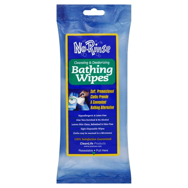 No Rinse Cleansing & Deodorizing Bathing Wipes 8 ea No Rinse