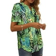 thumbnail image 3 of Nlife Women Puff Sleeve Floral Hawaiian Shirt V Neck Casual Tropical T-Shirt, 3 of 5
