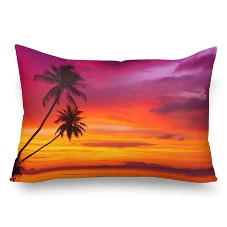 Gckg Two Palm Trees Silhouette Sunset Tropical Beach Pillow Cases