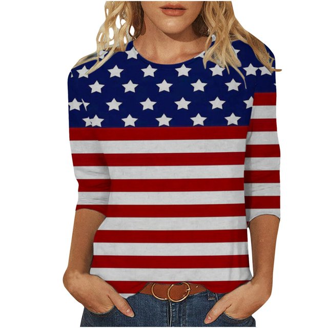 CHUANK Plus Hauts pour Femmes Chic Décontracté Col Rond Manches Courtes Chemises et Blouses pour Femmes T-Shirts à Imprimé Papillon du 4 Juillet pour Femmes Tunique Graphique Patriotique Tendance Haut d'Été Plage