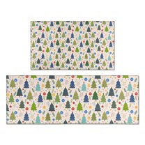 Multicolor Christmas Tree and Ornament Pattern Kitchen Rugs Sets Of 2,Anti Fatigue Kitchen Mat Rugs Non Slip Washable,Decorative Kitchen Floor Mats for Kitchen,Sink,Laundry,17"x30" 17"x47"