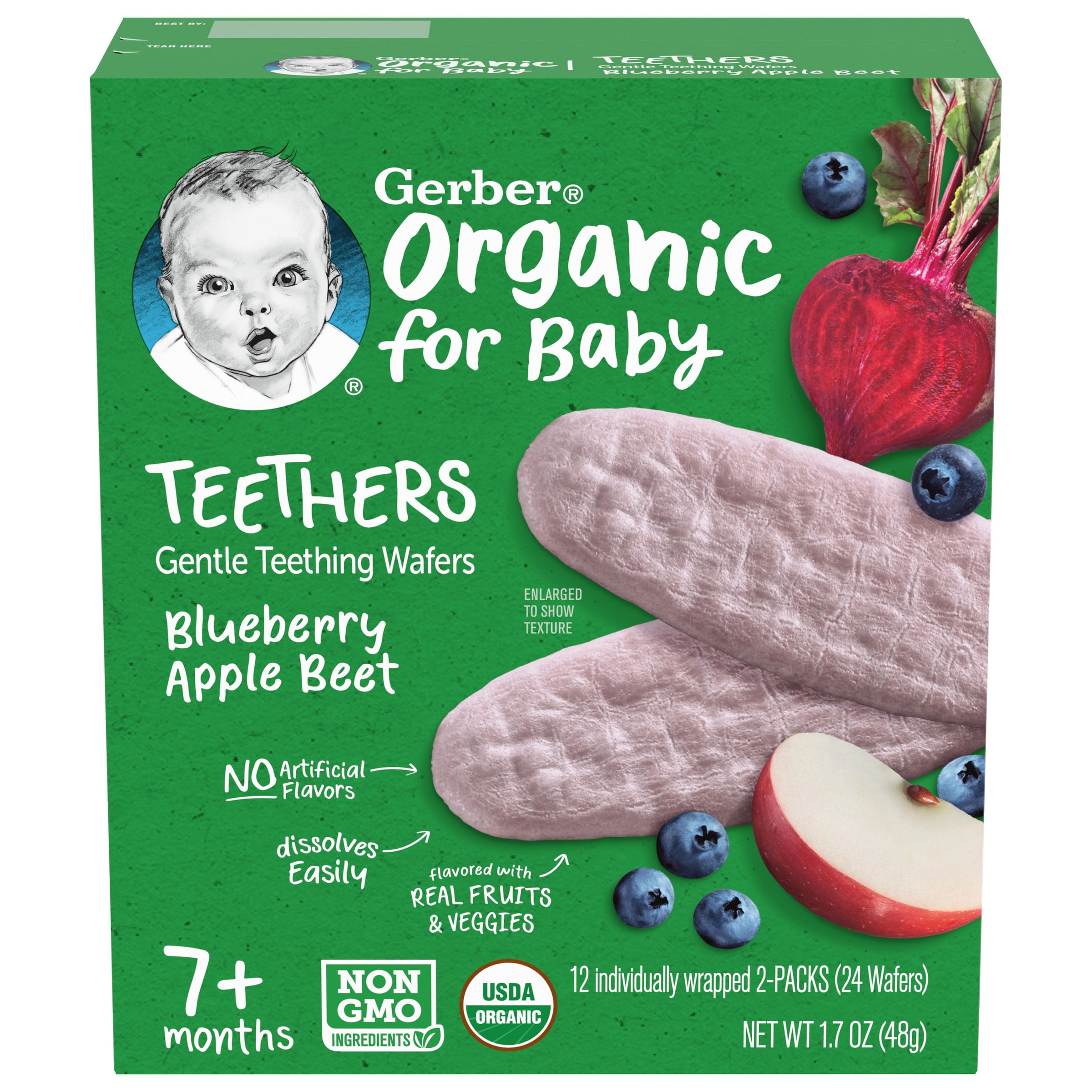 Gerber Teethers Baby Snacks, Blueberry Apple Beet, 1.7 oz Box (72 Pack)