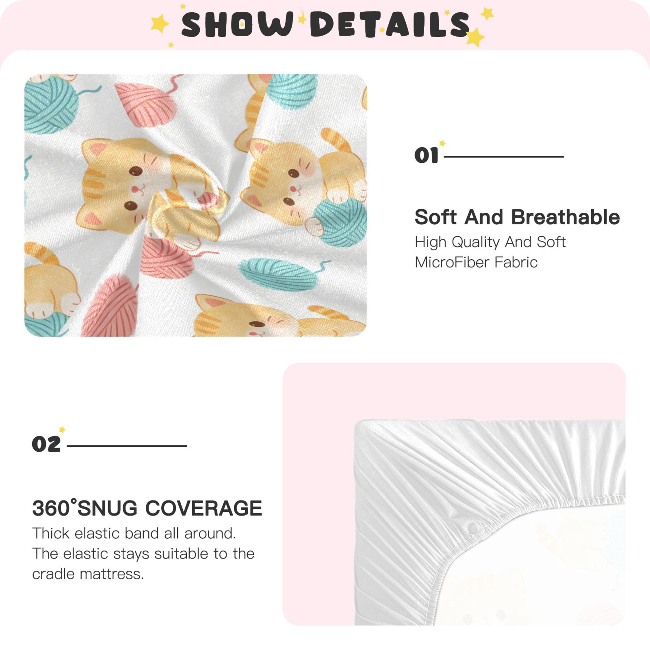 Baby Essentials 52”x 28”- Standard Cotton-like Modal Elastic- Cute Kitten Pattern Design Crib Sheets for Newborns and Toddlers
