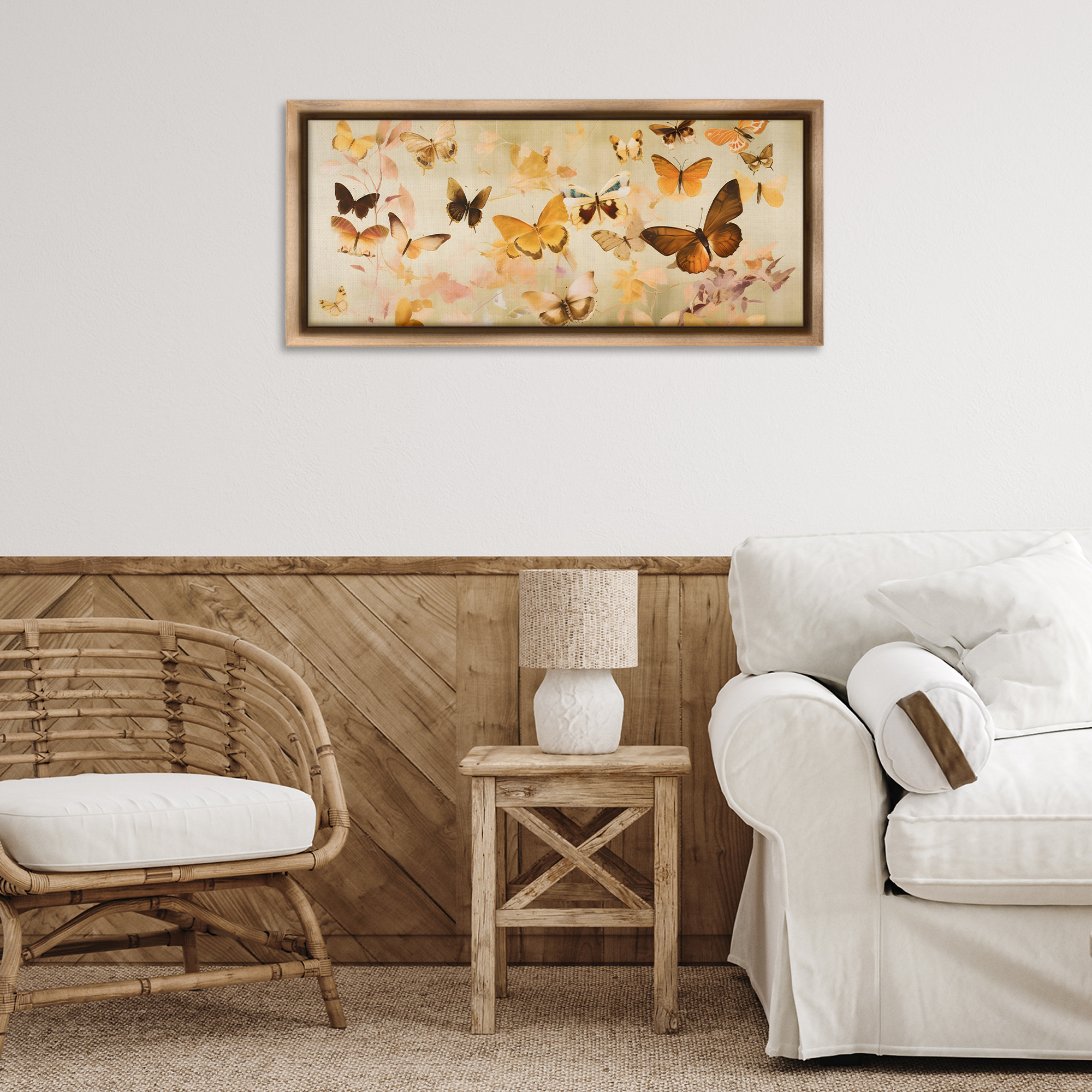 Stupell Industries Neutral Butterfly Array Animals & Insects Painting Brown Floater Framed Canvas Art Print Wall Art, 31 x 14