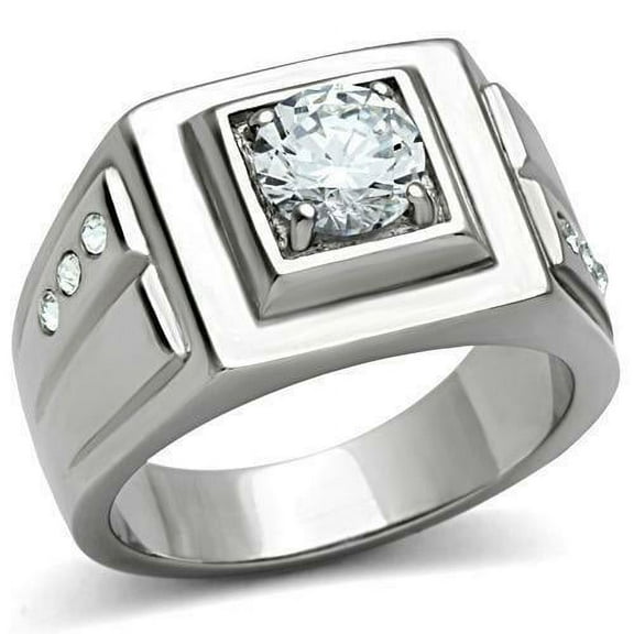 Gift For Him Men's Rings Stainless Steel Round CZ Square