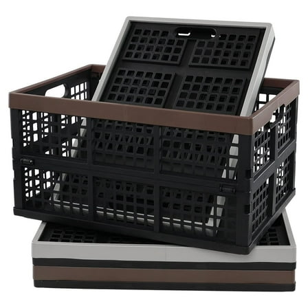 4-Pack Collapsible Storage Crates - 42L Plastic Stackable Folding Baskets - Durable Storage Containers for Kitchen, Bedroom, Office, & Outdoors Brown