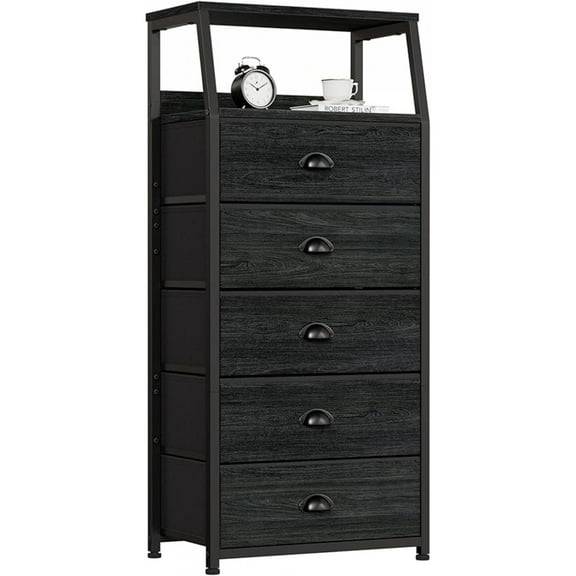 Tall 4 Drawers Dresser, Vertical Storage Tower for Bedroom, Hallway, Entryway, Nursery, Closet Organizer, Nightstand Bedside Table Furniture, Sturdy Steel Frame, Wood Top,
