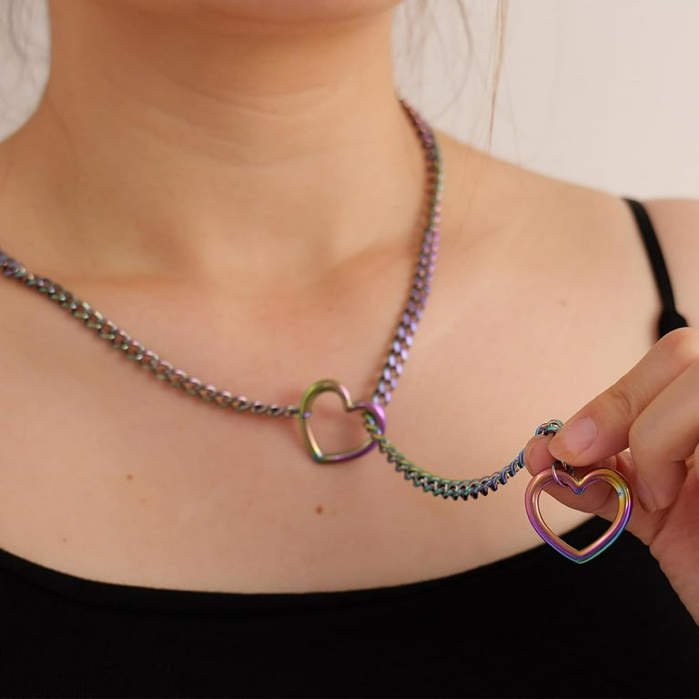 Heart Slip Chain Necklaces for Women,Stainless Steel O-Ring