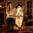 thumbnail image 3 of Clearance！！！Hanging Ghost Decor,Early Halloween Decorations Light-Up Flying Ghost on Broomstick with Witch Hat, Witch Broom, Spooky Cute Outdoor Halloween Decorations for Front Porch Yard Tree, 3 of 6