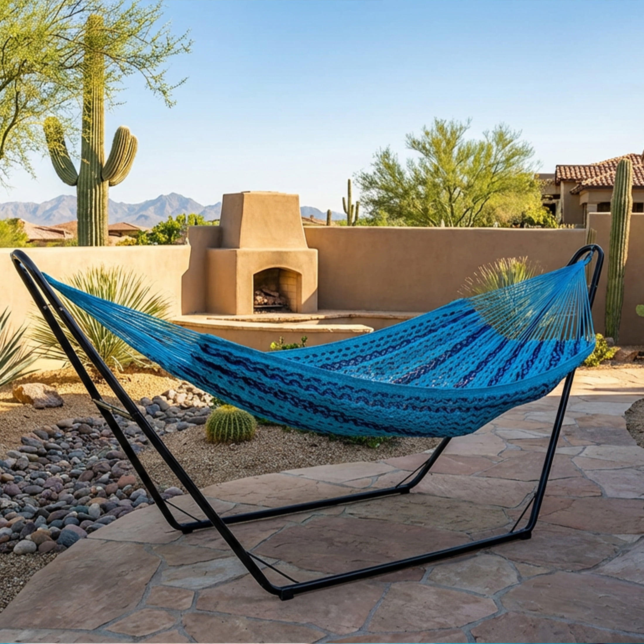 Sunnydaze 2-Person Cotton Mayan Family Hammock, 625 lb Capacity -Blue