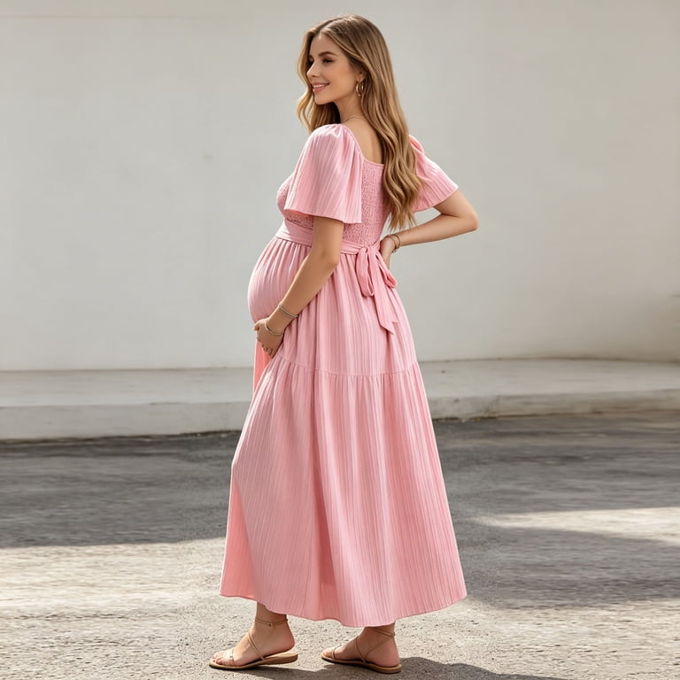 loose fitting maternity dresses Blue Linen Dress / Marseille / Maternity Dress / Boho Linen Dress / Loose  Fit Dress / Below Knee Dress / Ruffle Linen Dress With Pockets