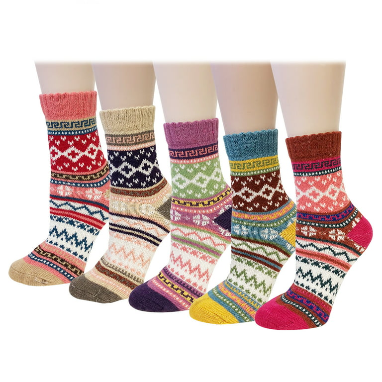 Wrapables® Women's Thick Winter Warm Wool Socks (Set of 5), Pastel 