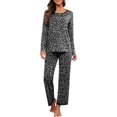 thumbnail image 1 of Ensemble de Pyjama à Manches Longues pour Femmes, Col Ras du Cou Doux, à Pois Noir, 1 of 5