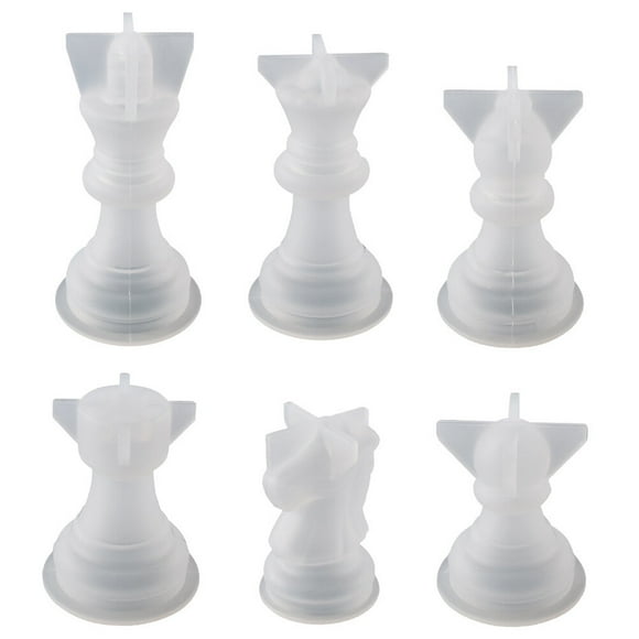 6pcs Prácticos piezas de ajedrez molde Molde de silicona Molde epoxi Cristal
