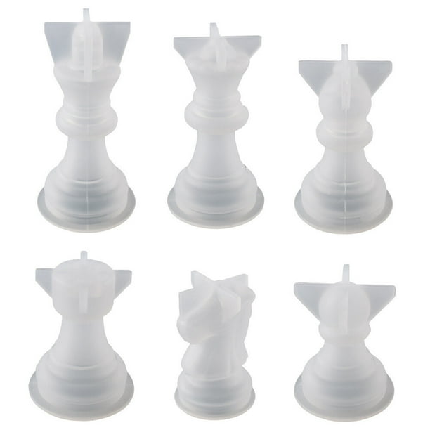 6pcs Prácticos piezas de ajedrez molde Molde de silicona Molde epoxi Cristal