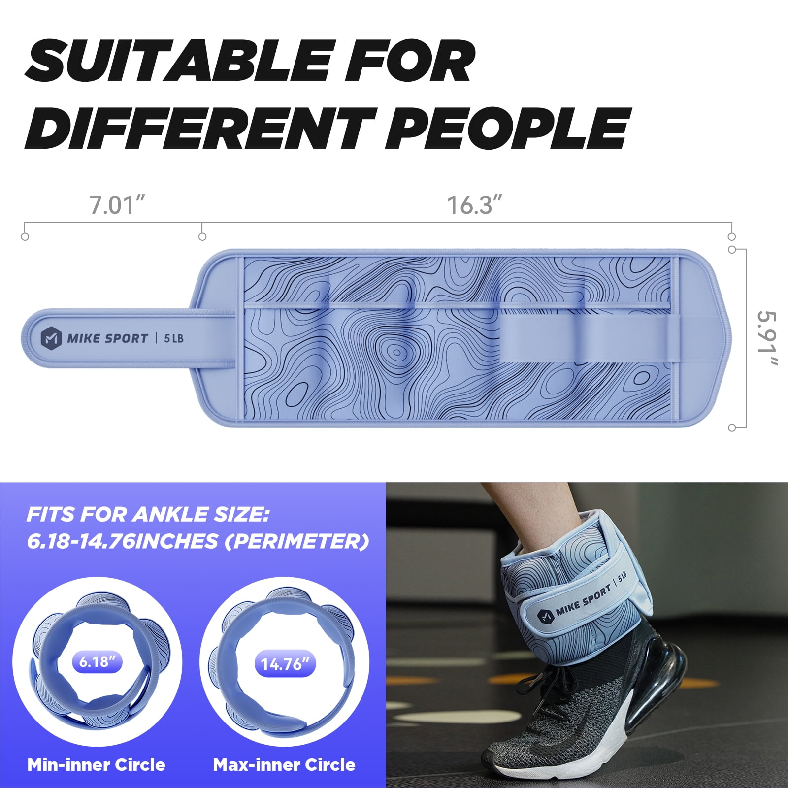 Adjustable Wrist & Ankle Weights, Leg  Weight for Women Men Kids With Ankle Straps for Gym Exercises,Fitness,Workout,Walking,Jogging 5LB*2