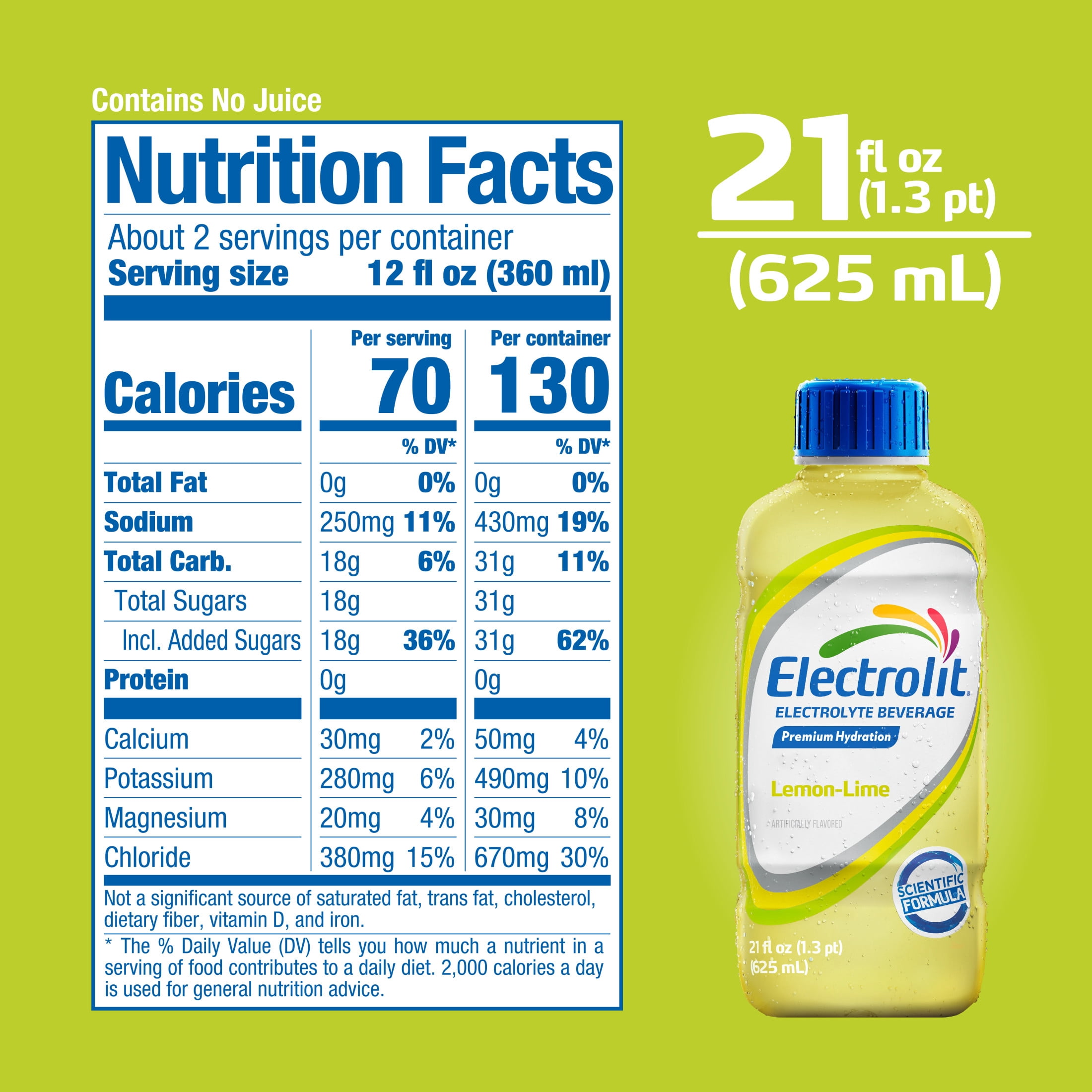 (2 pack) Electrolit Electrolyte Hydration Beverage, Lemon-Lime, 21 fl oz Bottle, Glutten Free, Vegan Friendly
