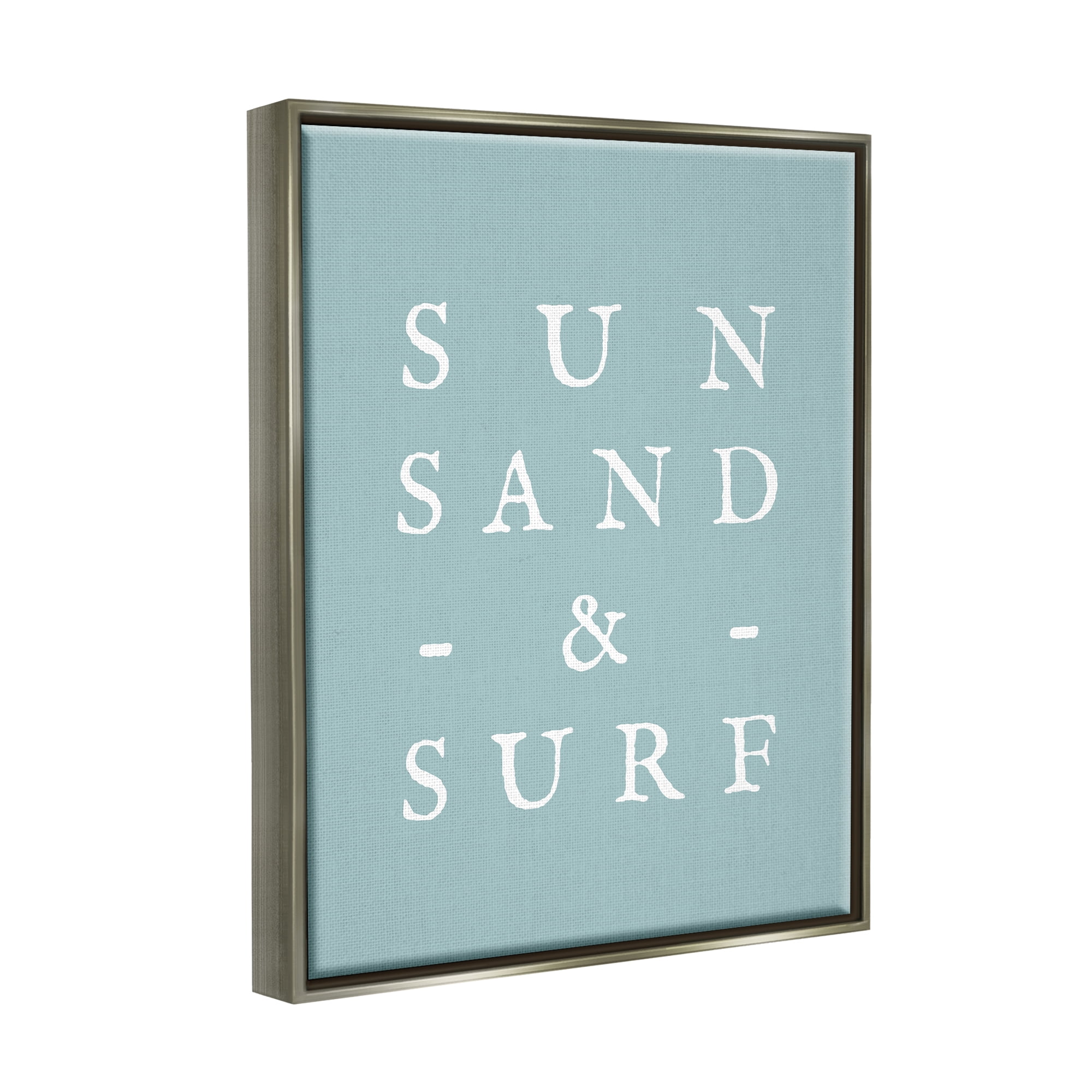 Stupell Industries Sun Sand & Surf Phrase Inspirational Painting Gray Floater Framed Canvas Art Print Wall Art, 25 x 31