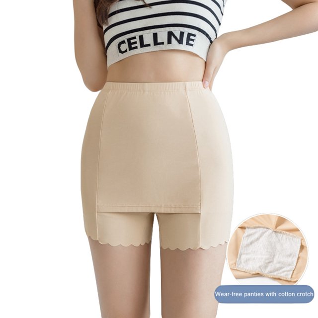 VISgogo Pantalones cortos de seguridad debajo de la falda para mujer, pantalones cortos de estilo simple con cintura elástica de doble capa de Color sólido, mallas de seguridad informales VISgogo moda