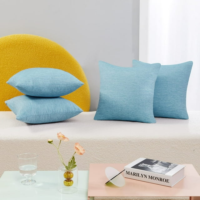 Deconovo Fundas de cojines decorativas - Juego of 4 Soft Linen Cushion Covers, Machine Washable Pillowcases for Sofa, Coral Green, 20x20 Inch