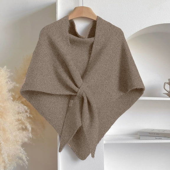 Pashmina womens shawl, Knitted shawls and wraps cardigan cape wool, Solid color scarf, Daily wear Khaki Free