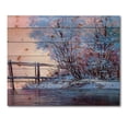 thumbnail image 3 of Designart 'Bridge Of Meandering River With Winter Scenery I' Lake House Print on Natural Pine Wood, 3 of 5