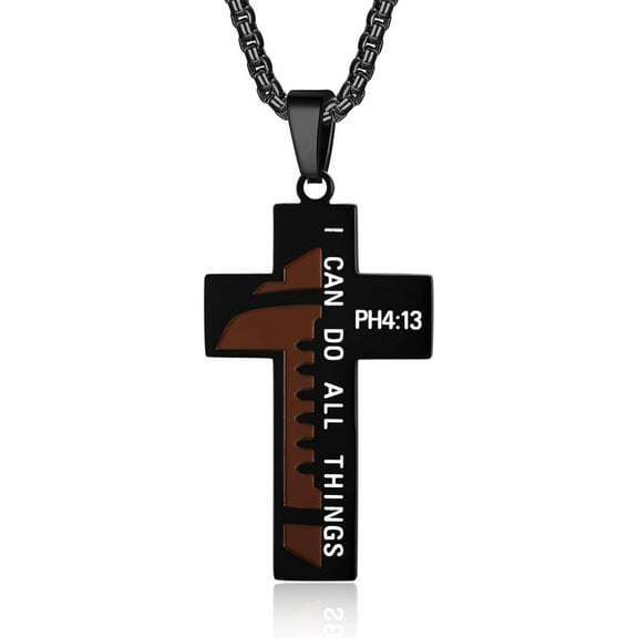 Celvieroot Football Cross Necklace for Men Bible Verse I CAN DO All Things Stainless Steel Sport Pendant for Men