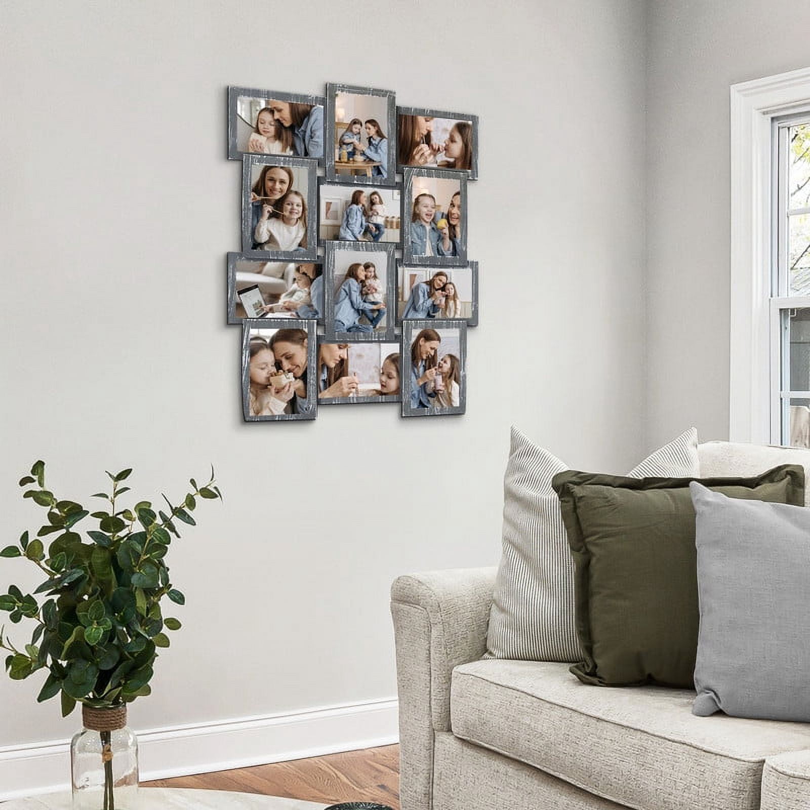 Classic Wall Hanging Picture Frame Collage Gallery Display 12 Opening 6" x 4" Photo Gray