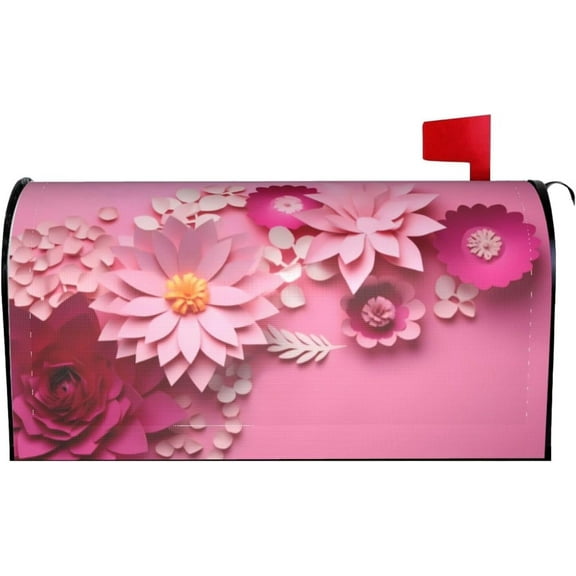 Pink Floral Mailbox Cover, Flowers Romantic Love Mailbox Covers Magnetic Mail Wraps Post Garden Decorations 21x18 in