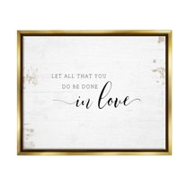 Stupell Industries All That You Do in Love Rustic Country Quote Metallic Gold Framed Floating Canvas Wall Art, 16x20, by Jennifer Pugh