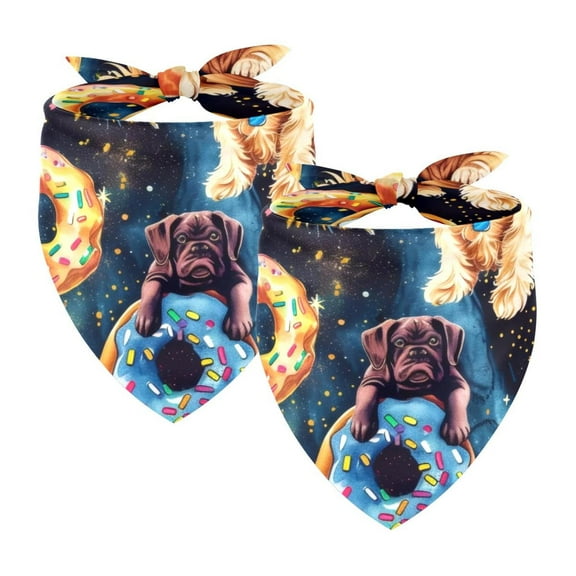 PhooArto Galaxy Planets Donuts Dogs Dog Bandanas, 2 Pack Soft Washable Pet Scarf Triangle for Large Dogs Puppies and Cats