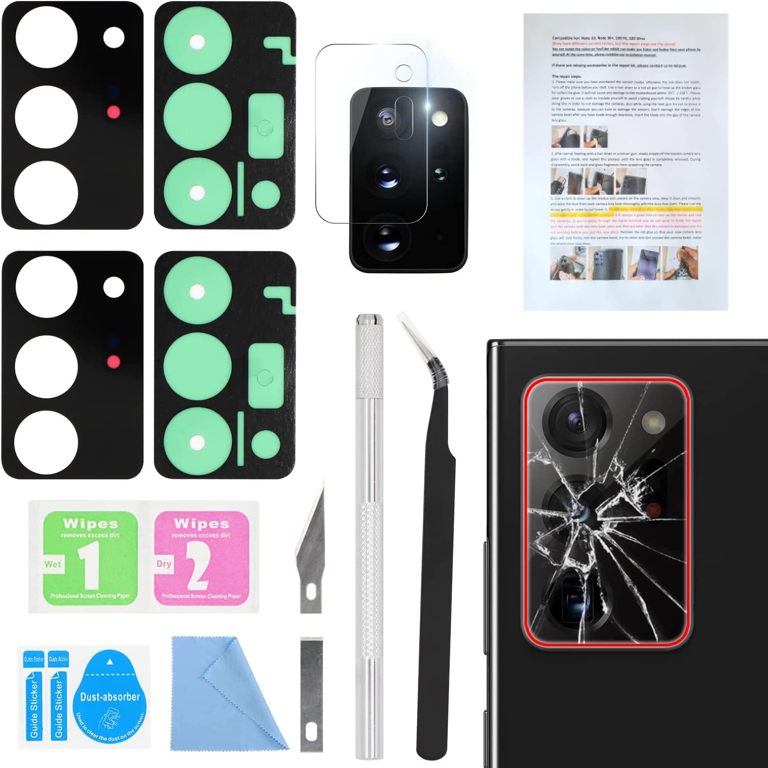 2PCS Galaxy Note 20 Ultra Back Rear Camera Lens Glass Replacement Back