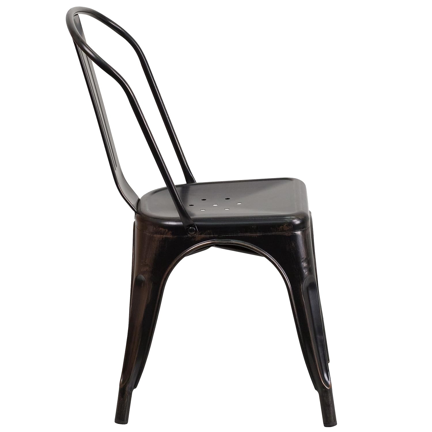 Bowery Hill 17.5" Industrial Metal Stackable Dining Chair in Black/Antique Gold