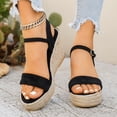 thumbnail image 2 of Rokment Womens Espadrilles Wedge Dressy Sandals Beach Trendy Casual Suede Open Toe Ankle Strap Platform Chunky High Heel Dress Summer Shoes Black Size 7, 2 of 6