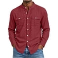 thumbnail image 3 of Mens Top Cotton Linen Long Sleeve Chest Pocket Button Down Shirt, 3 of 7