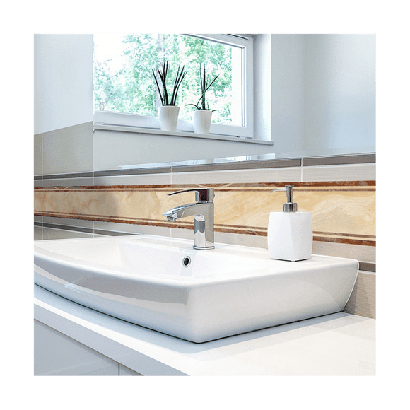 2 Pcs 2M Self-Adhesive Side Line Tile Sticker Yellow Marble Bathroom Kitchen Restaurant Wall Stair Floor Border Sticker