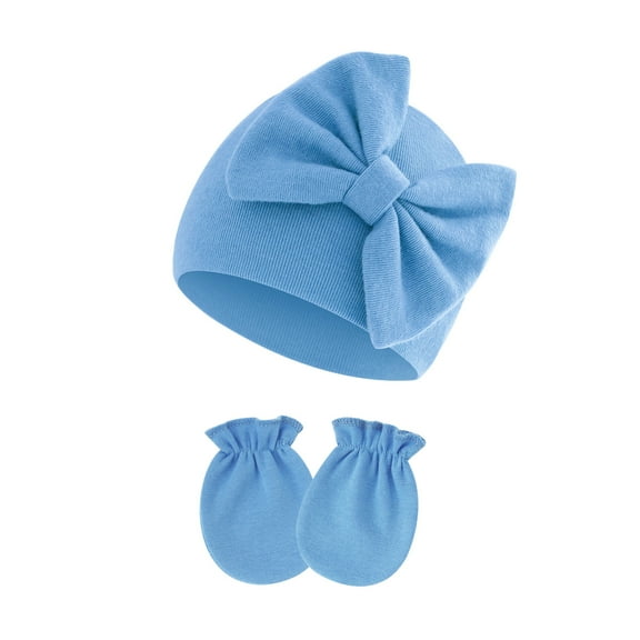 Dalrosia Newborn Baby Girls Hats Mittens Set Hospital Hat Beanie Infant Bow Hats Baby Cotton Gloves for 0-6 Months