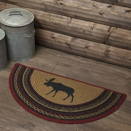 Hooked Rustic Rug - Almond Tan Rustic & Lodge Flooring Shasta Cabin Moose Jute Stenciled Nature Print Half Circle Accent Rug
