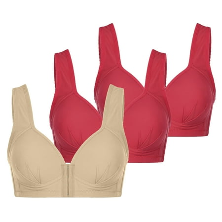 Bigersell Seamless Sports Bras for Women 3pc V-Neck Wire-Free Bra Support Women Push up Sports Bras Full-Coverage Bra Style R-255 Basic Bra Strap Nylon Balconette Bra Everyday Bras Underwear Beige XXL