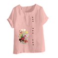 thumbnail image 4 of Pisexur Hauts Surdimensionnés en Coton pour Femmes, Col Rond, Imprimé Floral, Hauts en Lin pour Femmes, Manches Courtes, T-Shirts en Mélange de Coton, 4 of 5