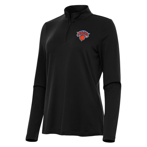 Women's Antigua Black New York Knicks Reprocess Quarter-Zip Top