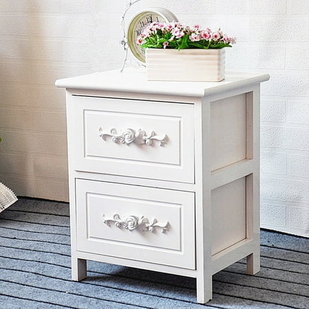 Classic Furniture Store Nightstand White Classic 2 Tier Curving Flower Pattern Sides Night Stand Storage Bedside Table with 2 Drawer Real Natural Paulownia Wood Ending Table Bedroom Livingroom | 2 Tier ()