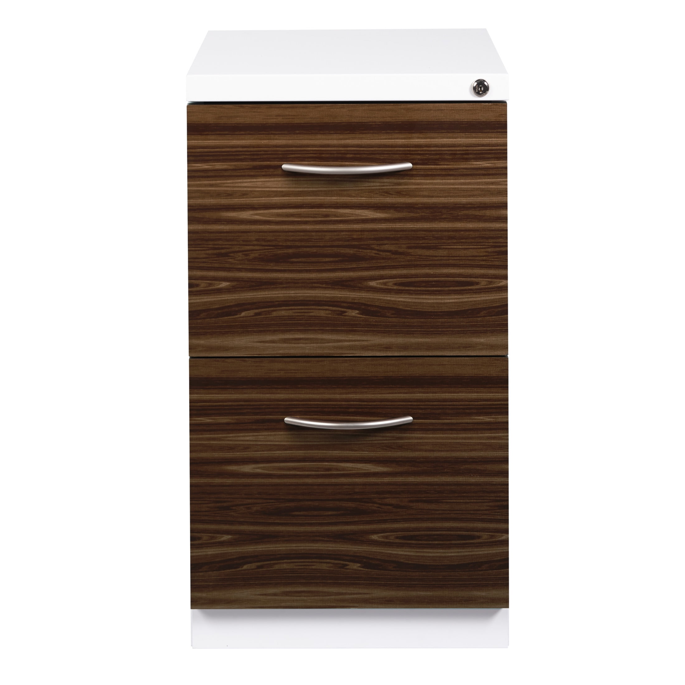 Hirsh 20" Deep Mobile Pedestal File Cabinet 2 Drawer File-File with Laminate Drawer Fronts & Seat Cushion, White/Walnut